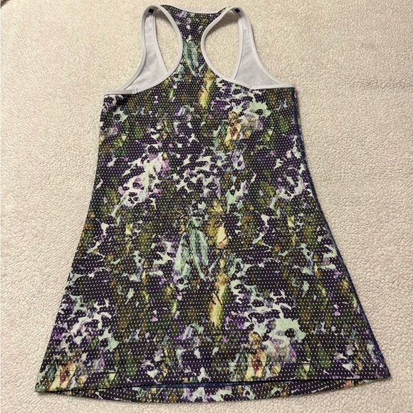Lululemon Cool Racerback Tank Top Green Purple Floral Sport White Multi Print - Picture 5 of 10